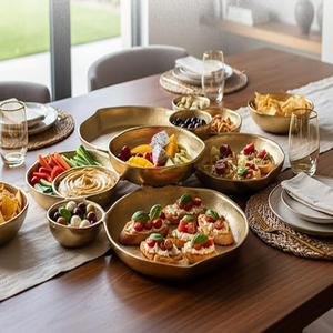 Aluminum Cluster of 10 Round Serving Bowls Gold Clusters Decorative Elegant <b>Snack</b> <b>Tray</b> for Olives, Chip & Dip, Nuts, Appetizers - Product Image 5