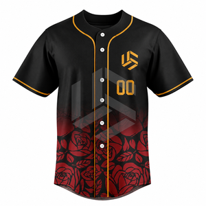 เสื้อเบสบอลสีดำแบบยูนิเซ็กซ์ พิมพ์ลายดอกไม้สีแดง แต่งสีทอง ระบายเหงื่อได้ดี แขนสั้น ทรงปกติ ไซส์พลัส - Product Image 3