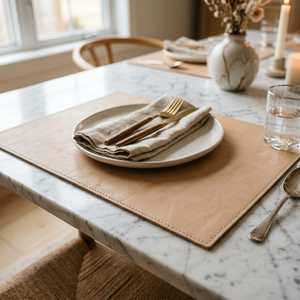 Round Genuine Leather Placemat Set <b>Waterproof</b> Heat Proof Real Cowhide Dining Table Decor <b>Mat</b> With Coaster LPM-0141 - Product Image 4