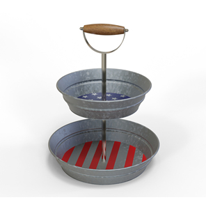 Americana <b>Two</b> <b>Tier</b> Metal <b>Cake</b> <b>Stand</b> With Wooden Handle Reusable Serving Tray Set - Product Image 3