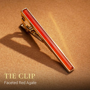 Pince à cravate pour homme en agate rouge facettée plaquée or 18 carats - Pierre précieuse naturelle Feng Shui pour le charisme et le succès |   KCVDADOG003 - Product Image 5