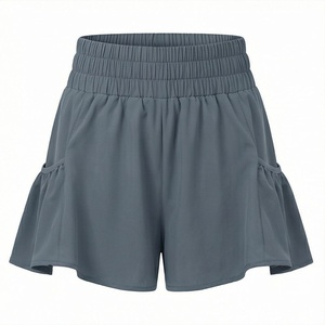 Shorts pour femmes à taille haute élastique, à volants, couleur unie, décontractés, respirants, design en A, mini-shorts en polyester pour l'été - Product Image 1