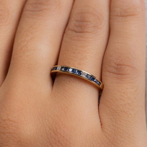 14K White Gold Cushion Cut Sapphire Wedding Ring for Women - Product Image 1