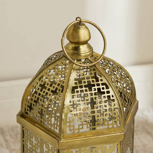 Ramadan Tabletop and Floor Home Decorations Moroccan Candle Holder <b>Lanterns</b> <b>Gold</b> Durable Iron & Glass - Product Image 3