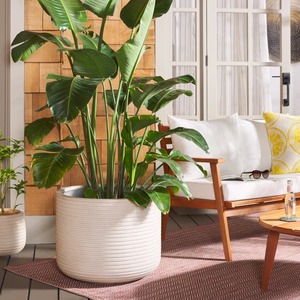 Pot de fleurs bleu côtelé avec finition émaillée, jardinière moderne d'extérieur pour plantes de lavande - Product Image 4
