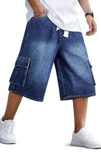 Pantalones Cortos de Mezclilla para Hombre, Estilo Bermuda, Cintura Media, con Cordón, Color Sólido, Corte Holgado Informal, con Bolsillos, Transpirables, de Algodón Tejido - Product Image 5