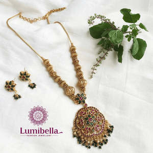 Kemp <b>Studded</b> Matte Pendant with Bead <b>Chain</b> Fashion Jewelry Set - Product Image 3