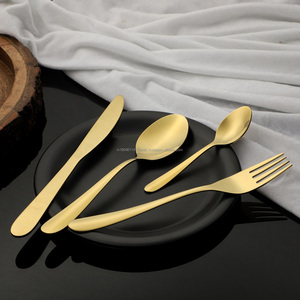 Juego de cubiertos/cubiertos de acero inoxidable de jazmín PVD negro Grado 202/304 Cuchara brillante Tenedor y cuchillo Cuchara de bebé para mesa de comedor - Product Image 5