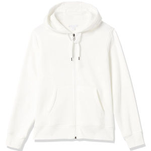 Sweat-shirt unisexe blanc à capuche et fermeture éclair, coupe classique, couleur unie, en coton French Terry, décontracté, pour l'automne - Product Image 1