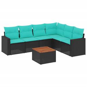 Juego de sofás de patio de ratán sintético negro de 7 piezas con cojines, elegantes muebles de exterior - Product Image 2