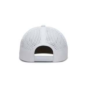 5-Panel Breathable Quick Dry Performance Golf <b>Hat</b> with <b>Flat</b> Brim Laser Cut Holes Custom Rubber Logo for Tournament Events - Product Image 4