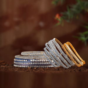 Sparkling Crystal Stone Fancy Bracelets & <b>Bangles</b> <b>Set</b> 2.6\" for Wedding & Festive Wear-10575633BLU - Product Image 3