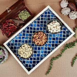 Handcrafted <b>Black</b> Bone Inlay Coffee <b>Table</b> Tray | Modern Geometric Ottoman Accent Platter & Luxury Perfume <b>Vanity</b> Organizer - Product Image 4