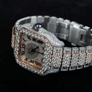 Montre de luxe pour homme avec diamants, boîtier carré en argent moissanite 36 mm, mouvement à quartz analogique ETA, cadran à chiffres romains, verre saphir - Product Image 2