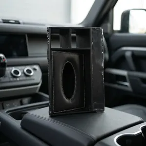Leather Tissue Box Holder With Oval Cutout For Car <b>Console</b> Storage Portable Design <b>Black</b> Color - Product Image 2