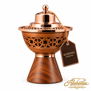 ALABANZA ENTERPRISES Brûleur à Bakhoor en bois écologique aromatique de luxe avec couvercle en métal doré, origine du Pradesh du Himachal, utilisation toute saison - Product Image 1