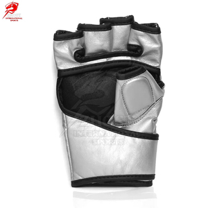 Gants de boxe en cuir argenté à séchage rapide et à doigts ouverts pour la compétition de kickboxing et de Muay Thai - Product Image 3