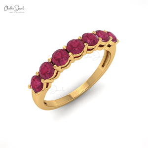 Bague demi-éternité en or massif 14 carats avec tourmaline rose de luxe de haute qualité, pierre précieuse taillée de 3 mm, personnalisable pour mariage et fête, vente en gros - Product Image 1