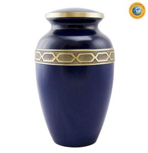 Urna Funeraria de Aluminio Azul Clásico de Linea Exports Inc. con un Diseño Impresionante, Hecha a Mano en India, Diseño Moderno, Artículos Funerarios - Product Image 1