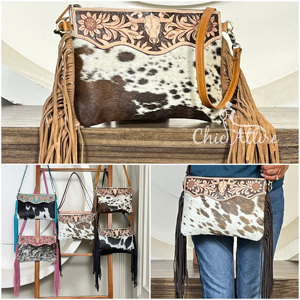 Premium New Hot Selling Handcrafted Genuine Cowhide <b>Leather</b> Fringe Sling Bag Floral <b>Tooled</b> Fashionable Perfect For Women's - Product Image 1