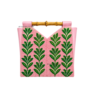 Bolso Tote Floral Hecho a Mano con Cuentas de Semillas y Asa de Bambú, Bolso de Mano Elegante e Informal para Fiestas Nocturnas, Temática de Fiesta Personalizada - Product Image 2