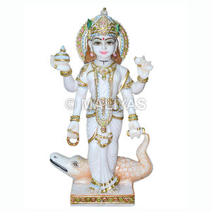 Estatua de la Diosa Ganga en Mármol |   Murti de Ganga Maa de pie con Makara – Maliyas - Product Image 1