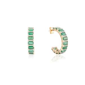 14K Yellow Gold Octagon <b>Emerald</b> Diamond Huggie <b>Stud</b> <b>Earrings</b> IGI Certified VS1 - Product Image 3