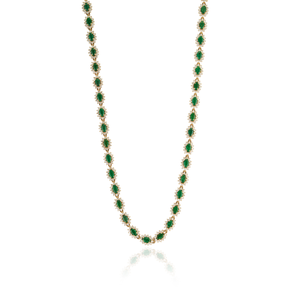 Collar de Tenis con Diseño Exclusivo de Alta Calidad, con Esmeraldas de Zambia y Diamantes, en Oro Amarillo de 14K, Último Diseño en Joyería Nupcial - Product Image 1