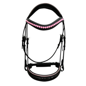 SPALL JP SPORTS Custom Genuine Leather Horse Bridle Pink Crystal Browband Padded Noseband Adjustable English <b>Equestrian</b> Tack - Product Image 3