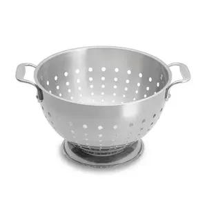 Classic round <b>stainless</b> <b>steel</b> <b>colander</b> kitchen strainer for simple rinsing and draining fruits vegetables pasta and rice - Product Image 4