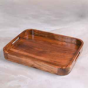 Bandeja Cuadrada de Madera de Acacia para Servir Desayuno, con Asas, Venta al por Mayor, Natural House - Product Image 1
