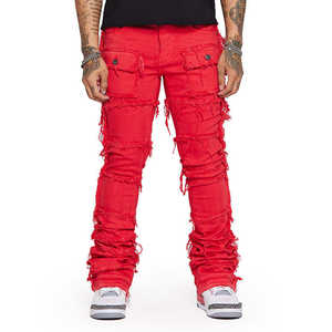 Pantalon Cargo Homme Coupe Droite en Jean Multi-Poches Brodé Personnalisé Style Streetwear Écologique Hiver Délavé à la Pierre Vente en Gros - Product Image 4