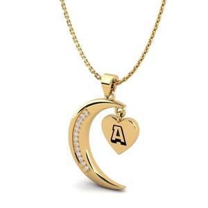 <b>Moon</b> Pendant 925 Silver Moissanite With <b>Crystal</b> Inlay And Initial A Heart Charm Unisex Romantic Necklace - Product Image 2