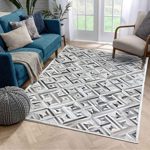 Tapis de style persan en cuir fait main à rayures modernes pour chambre à coucher, salle de prière et bureau-lavable et antidérapant - Product Image 1