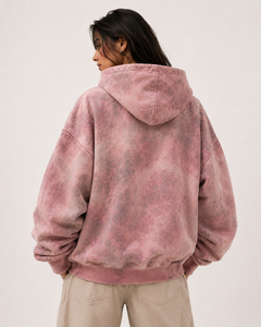 Sudadera con Capucha Oversize Rosa con Lavado Ácido y Estampado de Mariposas con Pedrería, Unisex, Ajuste Regular, Algodón French Terry, Ropa Urbana de Otoño - Product Image 2