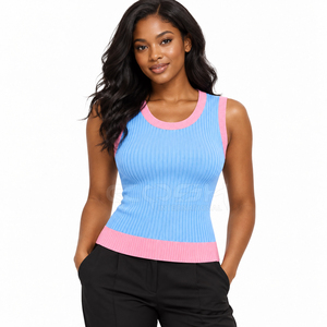 Cosh International Sisterhood Sorority Knitted Sleeveless O-Neck Tank Top Contrast Color Spliced Casual Solid Design Regular - Product Image 3