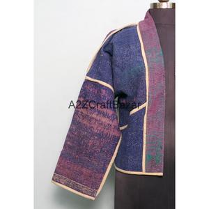Veste à col roulé boutonnée en tricot Kantha vintage, faite à la main, réversible, écologique, respirante, séchage rapide, pour femme, pure, automne-été - Product Image 2
