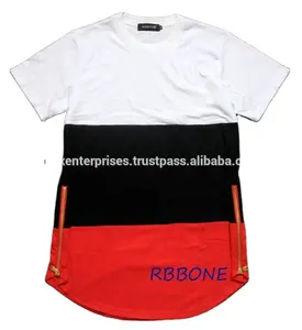 Side Zipper T-shirt Custom Bottom Panel Red Black white Contrasting T-shirt / Brass Zipper T-shirt