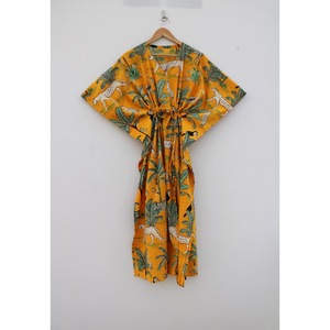 Vestido Kaftán de Algodón con Estampado Floral, Cuello en V, Cordón Ajustable, Informal, Transpirable, Túnica de Verano, Estilo Boho, para la Playa, Largo Completo - Product Image 1