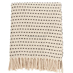 Manta de sofá de algodón de telar manual natural con borde con flecos de rayas degradadas negras diseñado para la exportación global de textiles para el hogar - Product Image 1