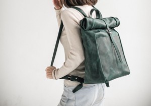 Minimalist Leather <b>Roll</b> Top <b>Backpack</b> Slim Design Laptop Rucksack For Corporate Gifting And Wholesale LTBP-0208 - Product Image 2