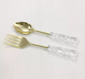 High Quality Stainless Steel Salad Server Set With Acrylic Handle PVD <b>Gold</b> Plated Salad <b>Spoon</b> Set Kitchenware <b>Serving</b> <b>Spoon</b> Fork - Product Image 6