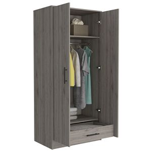 Ambery 180 grigio chiaro Armoire doppia porta con asta di metallo due ripiani e un cassetto armadio categoria di prodotto - Product Image 6