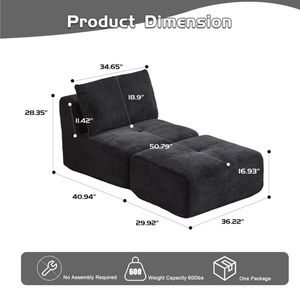 Modern Single Chaise Longue Lounge Memory Foam Compressed Pet-Friendly Corduroy Fabric Cloud Modular Sectional Sofa for Living - Product Image 2