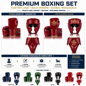 Ensemble de boxe en cuir bleu marine Yamu : gants à lacets, protège-tête, protège-glandes - Product Image 6