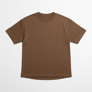 T-shirt pour homme en polyester/coton marron, col rond, coupe classique, motif décontracté, manches courtes, respirant, jersey écologique - Product Image 1