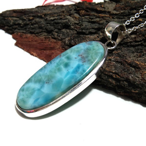 Collier pendentif en larimar naturel, argent sterling 925 massif, cabochon ovale, pierre précieuse, chaîne torsadée faite à la main, bijoux bohèmes - Product Image 6
