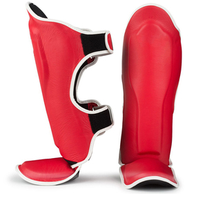 Protège-tibias professionnels légers en cuir PU robuste avec coque extérieure et coussin intérieur souple pour un confort optimal, conçus pour adultes, à fixation par crochets. - Product Image 4