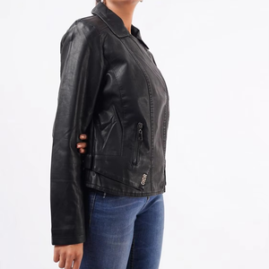 Women PU Leather Moto Jacket Full Sleeve Short Style Zipper Closure Spread Collar Autumn Wear - Product Image 4