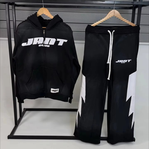 High Quality URBANGAZER INDUSTRIES Maternity Winter Unisex Zipper-Up Hoodie Sweatpants Set Acid <b>Wash</b> Rhinestone Embroidered - Product Image 1